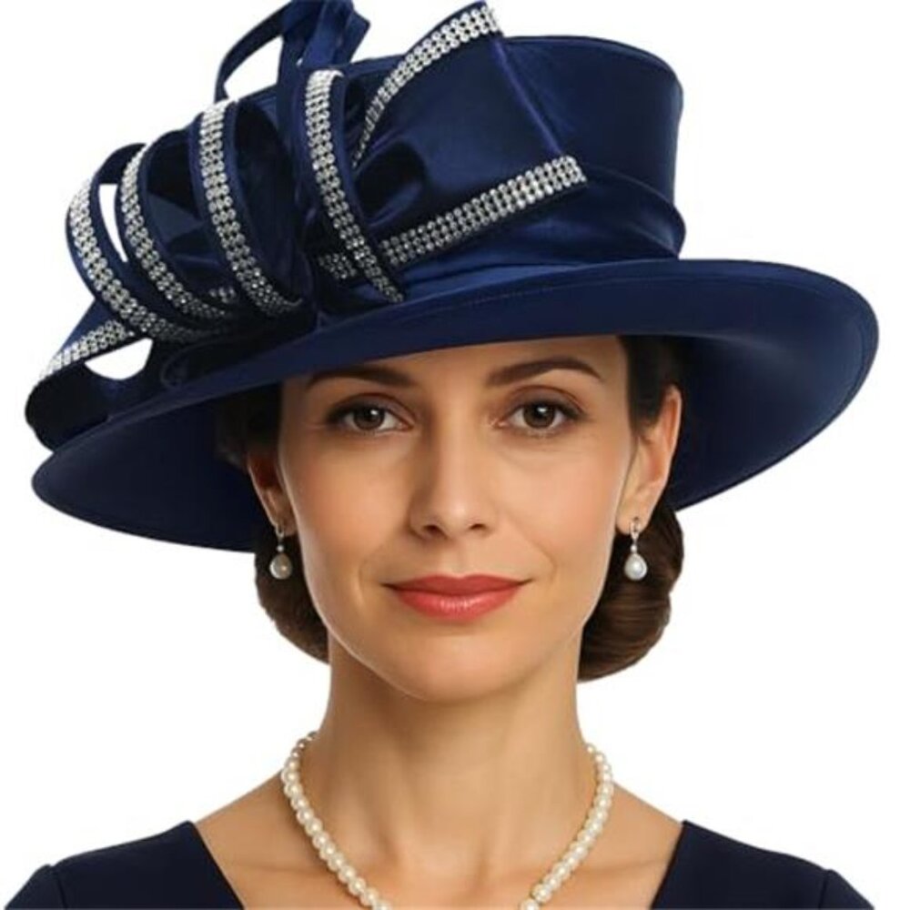 Women's Satin Dress Derby Hat w/Rhinestones